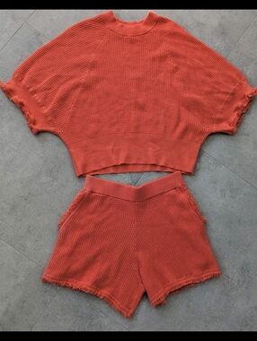 Two-Piece Set Notshy Cashmere Blend Waffle Knit  Orange Top & Shorts S Lounge